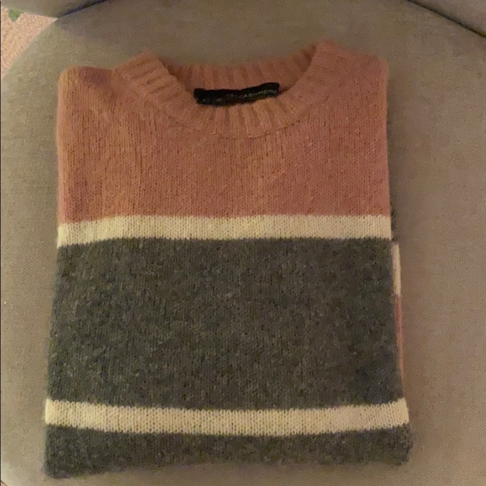 360 Cashmere Pink & Gray Striped Crewneck - Picture 8 of 9